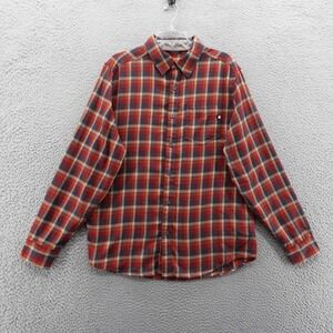 Marmot‎ Flannel Shirt Plaid Button Up Large Red Beige Mens Recycled Cotton